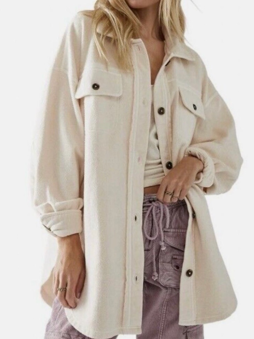 Free People Ruby Jacket / Shacket Champagne Dreams Oversized Distressed